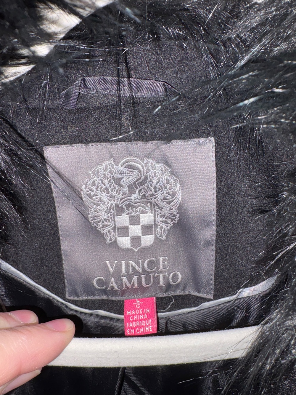 Vince Camuto Black Trench Coat with Faux Fur Collar - Picture 7 of 7